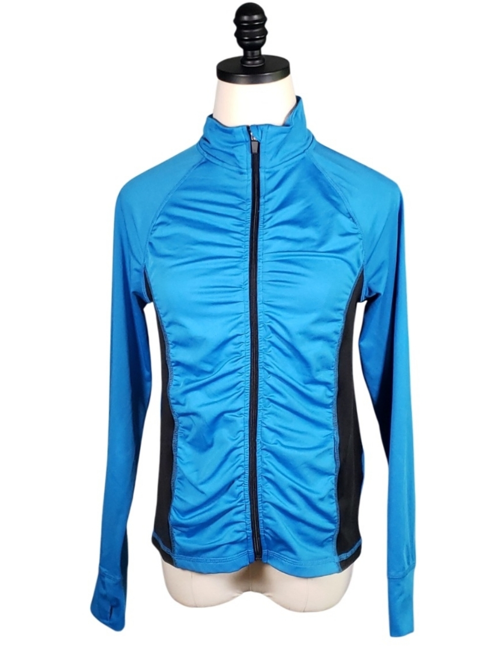 Mambo Australia Athletic Sky Blue Rouched Colorblock Thumb Hole Active Zip-Up 14
